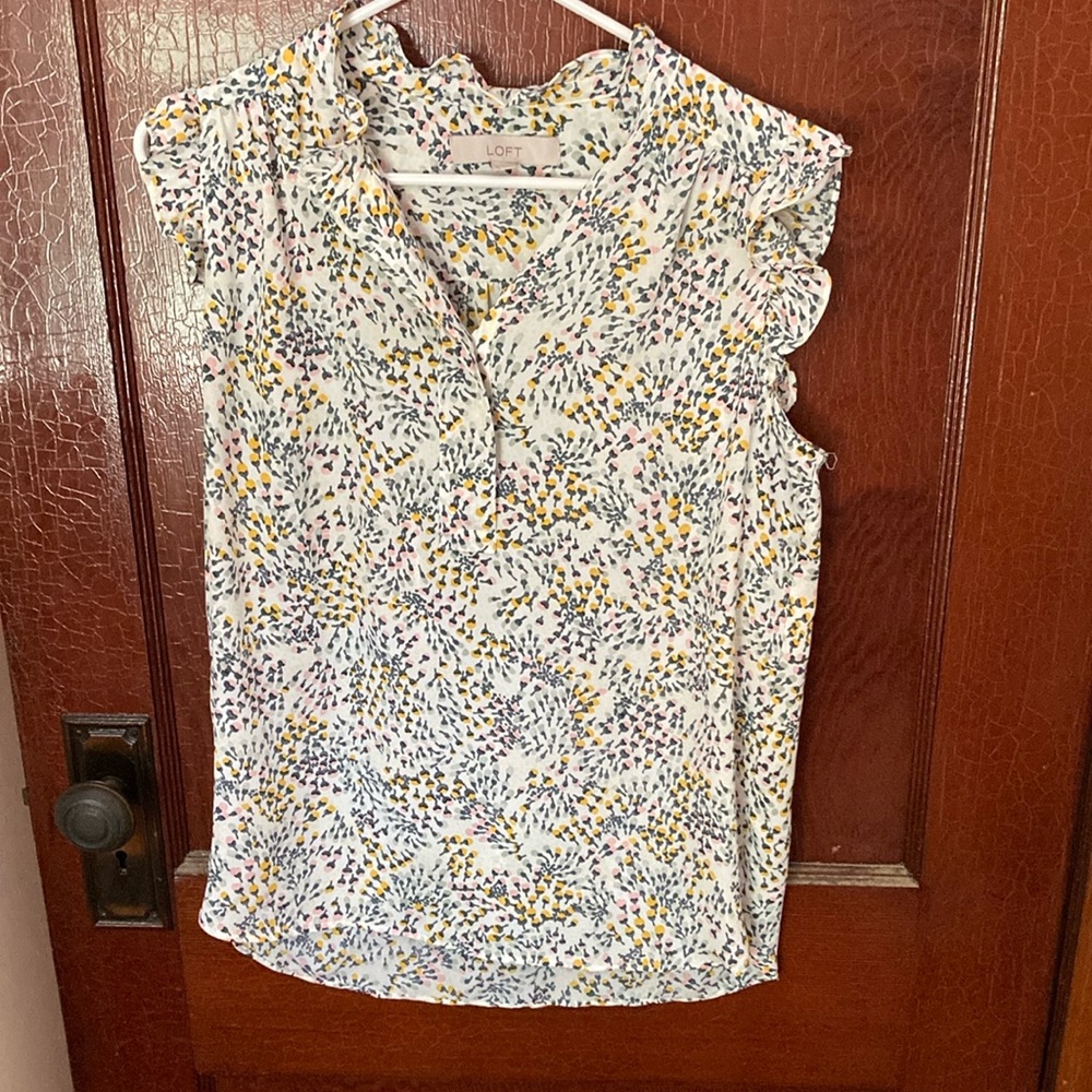 LOFT Multicolor Floral Ruffle Blouse small